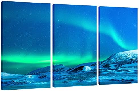 Canvas Print Wall Art Aurora Borealis Iceland Landscape Northern Lights Photo to Canvas Contemporary Painting Giclee Artwork Modern Home Decor 3 Panels Wood Mounted Ready to Hang 12x24inchx3pcs