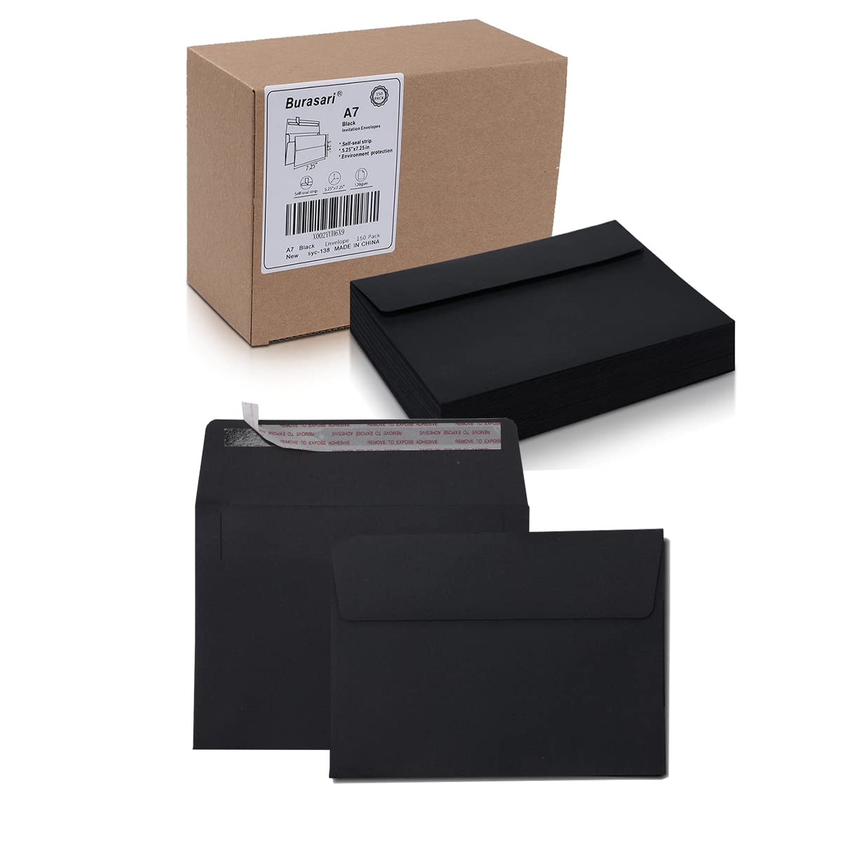 Photo 1 of Burasari 120Qty A7 Black Invitation envelopes 5.25x7.25Inches- windowless design 120GSM self-seal envelopes for invitations, greeting cards, invoices