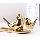 DANELYNN Ceramic Bird Figurines Home Decor Statue Set of 2, Gold Birds | Shelf Decor, Modern Sculpted Design, 3 Colors Available, Smooth Finish, Tabletop Accent, Bird Decor