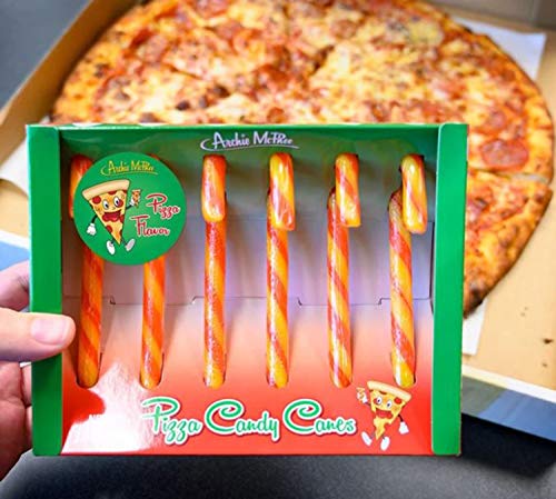 Archie Mcphee Pizza Candy Canes 3.8 Oz! Six Pizza-Flavored Candy Canes! Red And Yellow Stripes Colorful Sweets! Tastes Like A Slice Of Pizza! Choose Your Flavor! (Pizza)