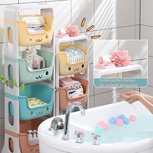 AM ANNA 4 Tier Toy Organizers and Storage Bins on Wheels, Kids Storage Organizer for Toys, Toddler Bedroom Furniture for Toys, Toiletries, Storage Organizer Toy Bins for Kids (4 Tier)