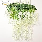 3.6 Feet Artificial Wisteria Vine Ratta Silk Hanging Flower for Wedding Decor,Garden,DIY Living Room,12 Pieces (White)