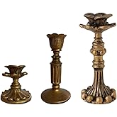 Vintage Pillar Candle Holders - Resin Antique Style Taper Candlestick Holders for Table Decor, 3 Pack
