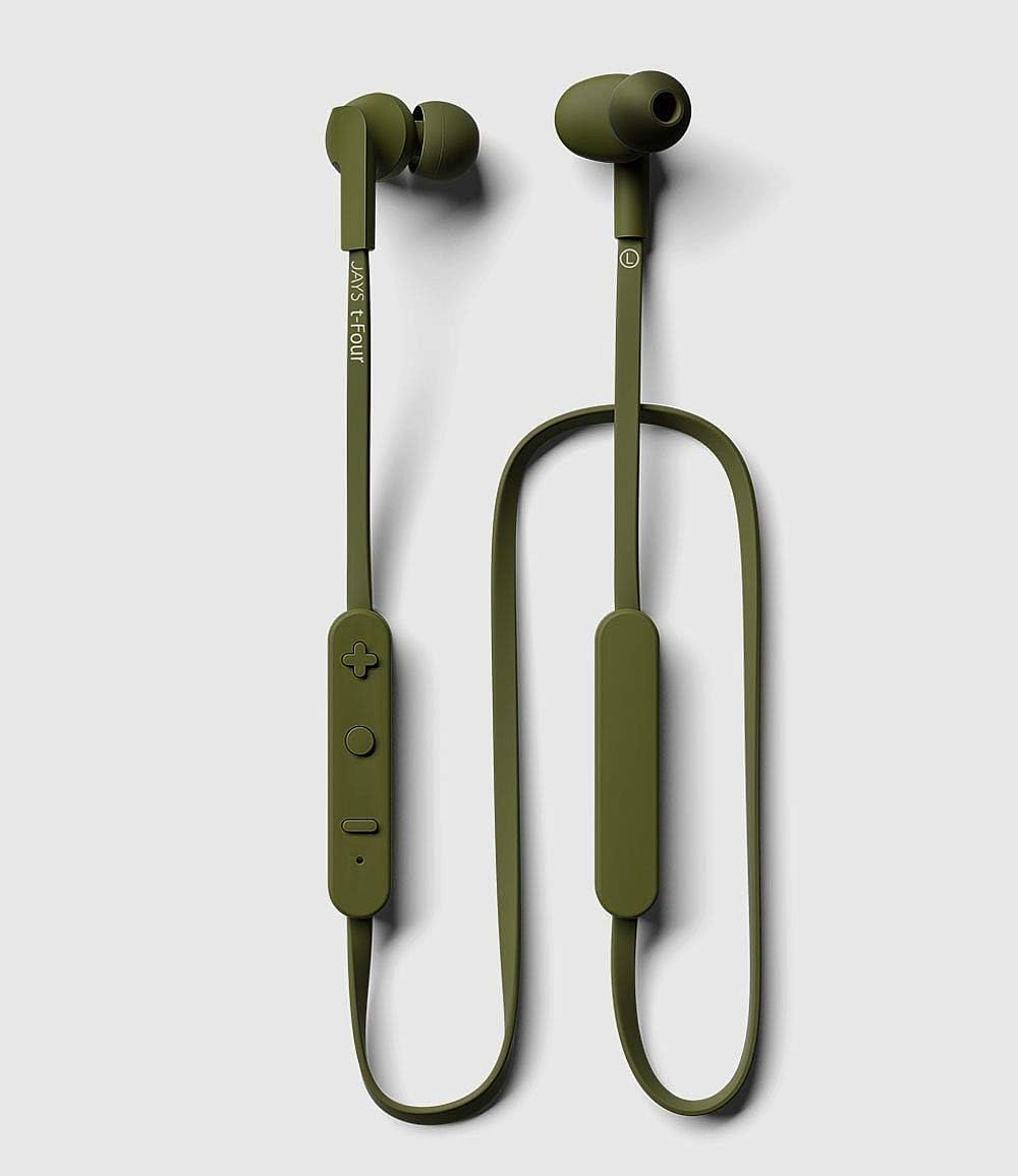 JAYS t-Four Wireless in-Ear Bluetooth Earbuds w/Kevlar Reinforced Cable, Deep Bass, Microphone and 10hrs of Playback (Green)
