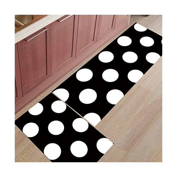 Black and White Polka Dot Kitchen Mat Runner Rug Set, 2 Piece