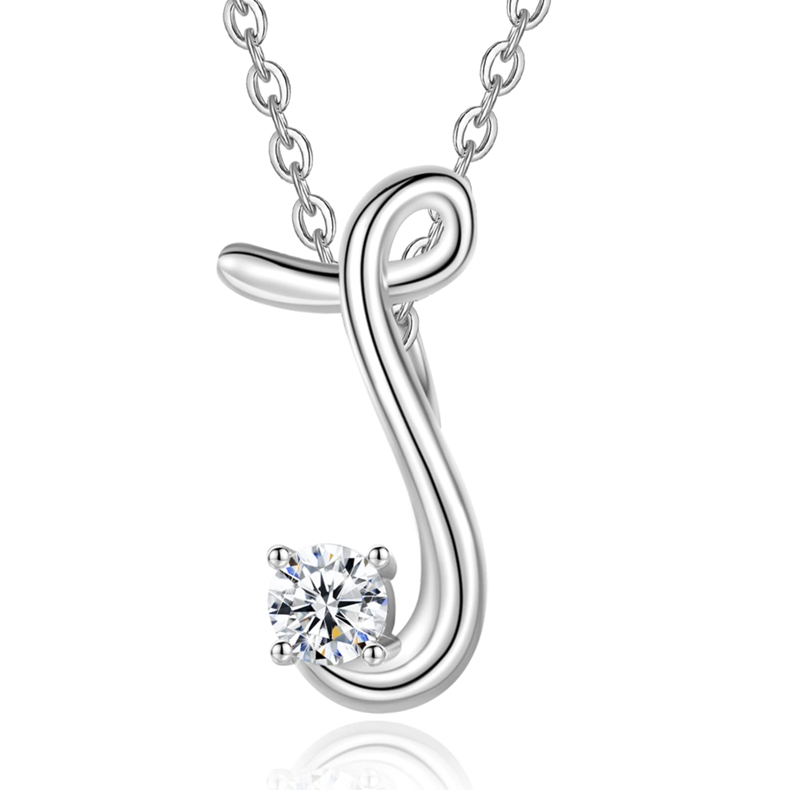 Eusense Initial J Necklace Letter Pendant Silver 925 Alphabet Jewellery for Women