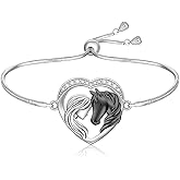 Fenthring Horse Bracelet for Women 925 Sterling Silver Black Horse Bracelets Jewelry Gifts Adjustable 9 Inches Snake Chain