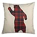 Cotton Linen Fjfz Home Decorative Throw Pillow Case Cushion Cover for Sofa Couch Winter Bear, Scottish Plaid, Red, 18