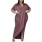 Sexy Plus Size Maxi Dress for Curvy Women V Neck Short Sleeve Wedding Guest Dress Party Dress