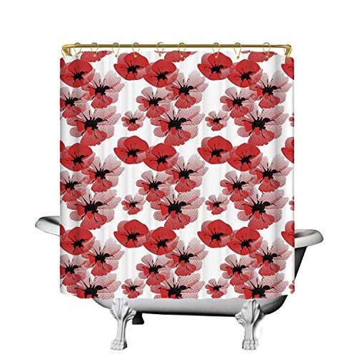 YOLIYANA Floral Beautiful Shower Curtain,Poppies Retro Halftone Effect Fertility and Eternal Life Symbols Vintage Decorative for Bathroom,55" W x 78" H
