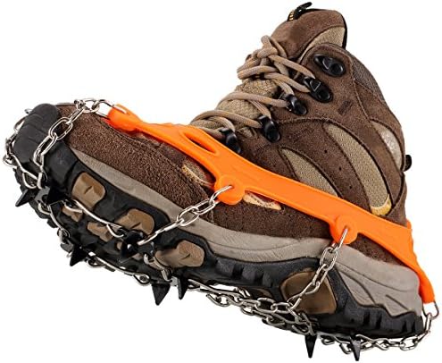 Crampon Footwear with Micro Spikes Ice Traction Safe Protection for Hiking, Walking, Jogging on Snow and Ice (Orange)