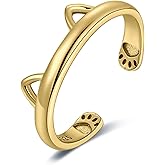 JewelryPalace Cute Cat Paw Open Adjustable Rings for Women, Lovely 14k White Yellow Rose Gold Plated 925 Sterling Silver Ring for Her, Anniversary Jewelry Gift for Girl