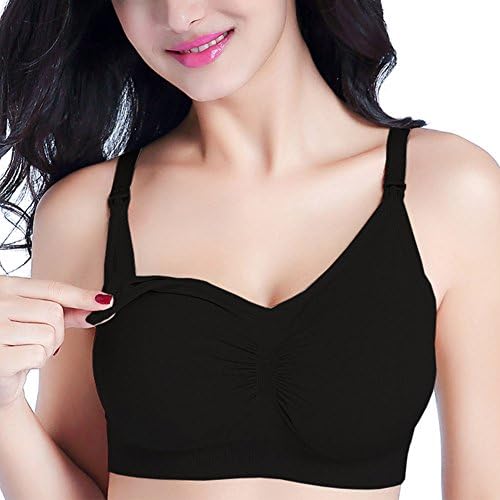 Ayselven Womens Soft Seamless Maternity Nursing Bra Wireless Breastfeeding Bra(XL, Black)