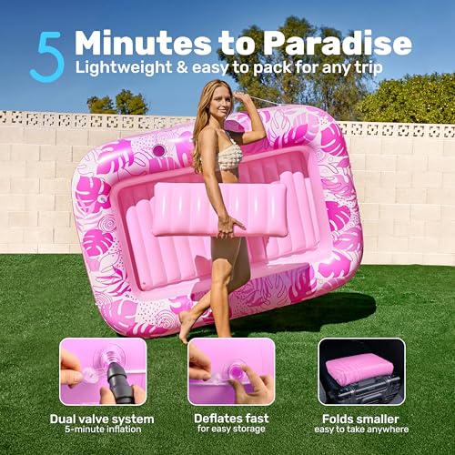 SLOOSH Inflatable Tanning Pool Float, 70"x46" Pool Floats for Adults with Pillow, 4 in 1 Float Tanning Raft, Sunbathing Bed for Sunbathing for Sunbathing for