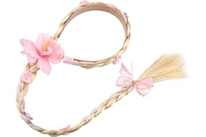 WUERKIYA Braided Rapunzel Hair, Princess Dress Up Wigs for Tangled Dress Costumes 18.9'' Long Braid Hoop Style Pink