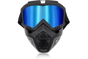 povtii Motorcycle Goggles, Windproof Dirt Bike Helmet Riding Goggles with Removable Face Mask, Motorcycle Accessories (Ice Blue)