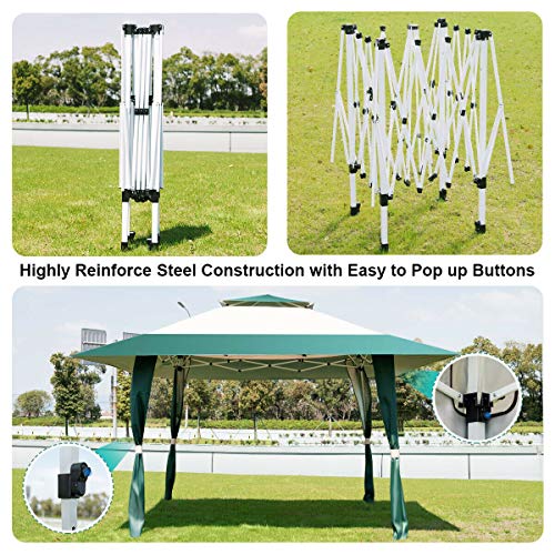 FDInspiration Green 13x13FT Pop Up Outdoor Companion Folding Shelter Tent Patio Gazebo Canopy Awning Sun Shade w/Carry Bag with Ebook