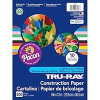 Tru-Ray Heavyweight Construction Paper Bulk Assortment, 10 Assorted Colors, 9" x 12", 500 Sheets