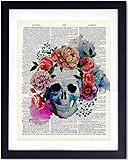 Upcycled Dictionary Wall Art Print - Vintage 8x10 Unframed Photo - Great Gift For Steampunk Lovers - Chic Home Decor - Floral Skull