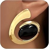 Chunky Gold Turquoise Swirl Stud Earrings for Women Statement Unique Black Oval Crystal Earring Vintage Jewelry Gift Western Party Costume Accessories