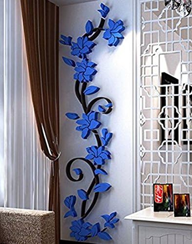 3D Vivid Flower Art DIY Decor Wall Stickers, 3d Wall Art CraftsDecorations for Nursery Kids Bedroom , Bathroom, Office Décor (3D Flower(Blue))