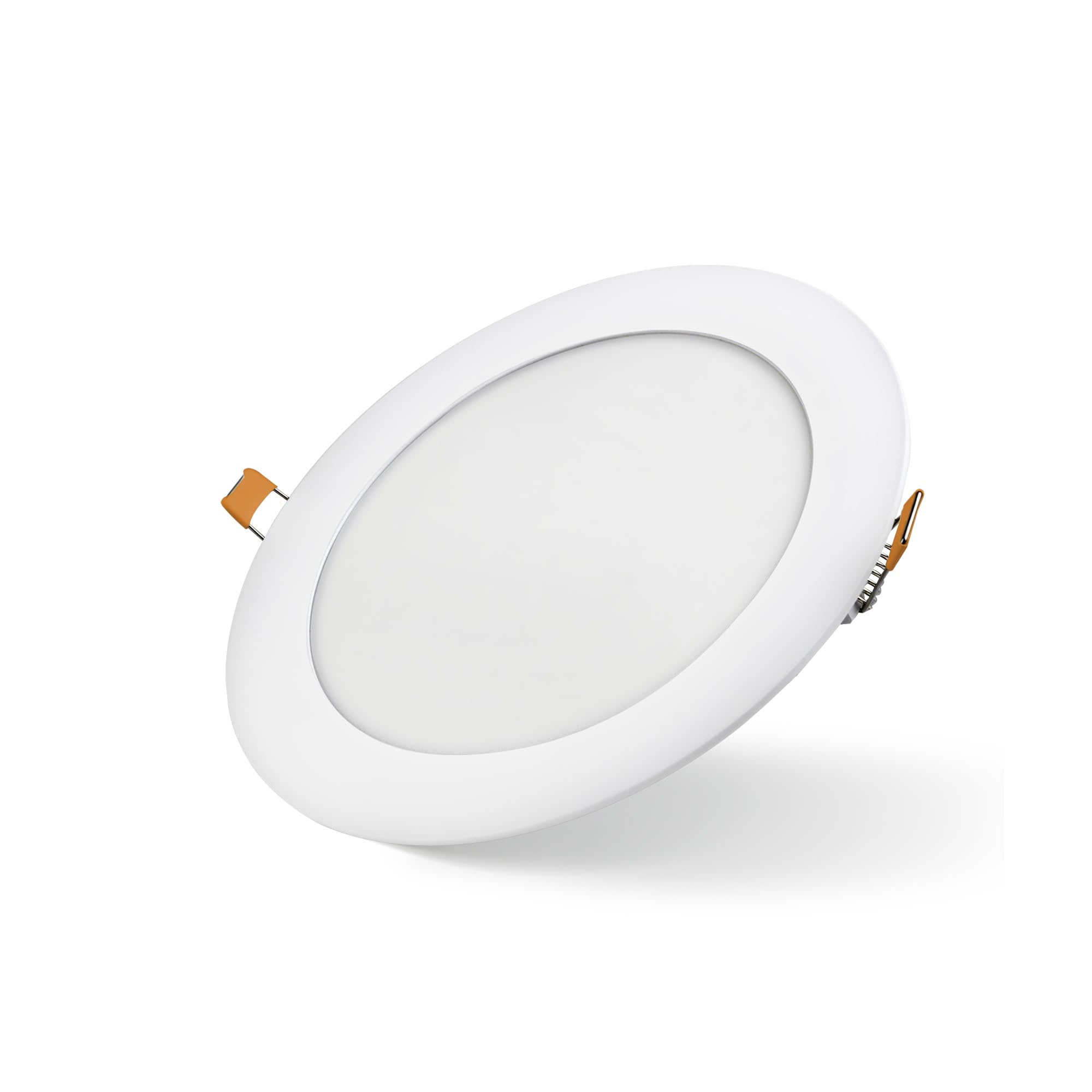 Bright Source LED Round Panel Downlight, Slimline Recessed Ceiling Spotlight, White Trim, 6W, 390lm, 3CCT Adjustable Colour 3000K 4000K 6000K, IP20, 110mm Cutout