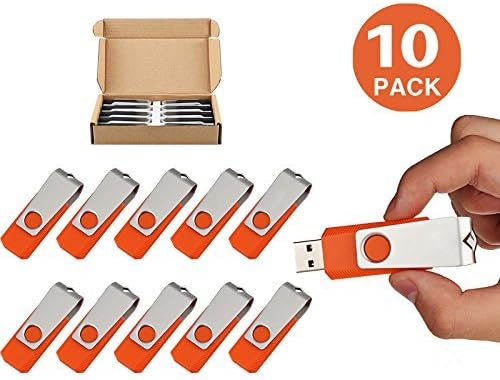 TOPSELL 10 Pack Flash Drive USB 2.0 1GB Flash Drive Memory Stick Fold Storage Thumb Stick Pen Swivel Design (1G, 10PCS, Orange)