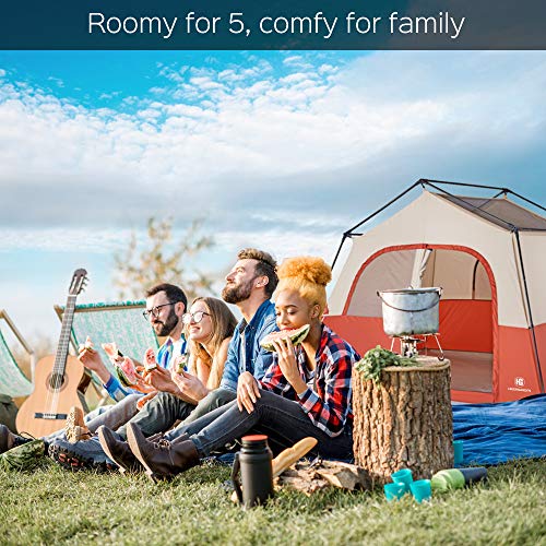 TOMOUNT 5 Person Tent - Easy & Quick Setup Camping Tent, Professional Waterproof & Windproof Fabric, 3 Large Mesh for Ventilation, Double Layer, Anti-UV, Lightweight & Portable with Carry Bag, Red
