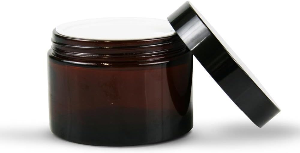 16 Ounce Amber Single Wall PET Plastic Jars with Smooth Lined Lid includes Spatula (4 Pack)