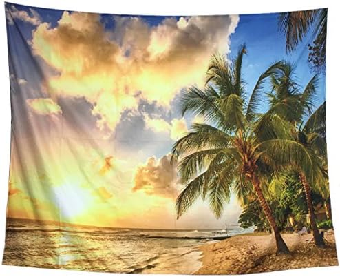 DIPPERION Wall Tapestry Wall Hanging Sunset Tapestry Ocean Tapestry Beach Coconut Tree Tapestry Seascape Tapestry Sea Landscape Wall Tapestry for Bedroom Wall Art 59.1 x 78.7 inches