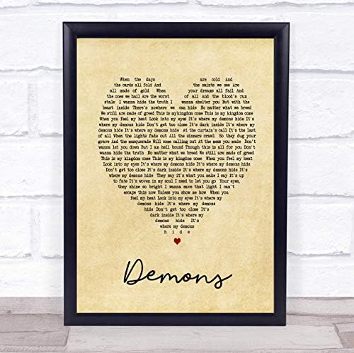 19 saijhii Demons Imagine Dragons Vintage Heart Song Lyric Quote Print Gift Present A3 16X12in