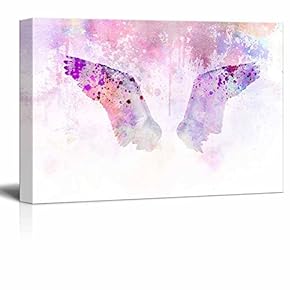 Wings Series Canvas Wall Art - Watercolor Style Wings on Color Splash Background - Gallery Wrap Modern Home Art | Ready to Hang - 12x18 inches