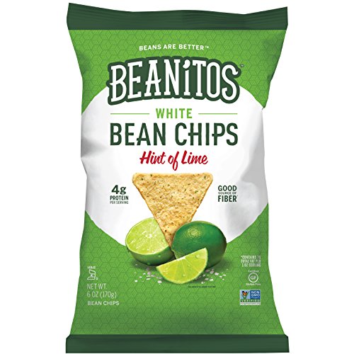 Beanitos Hint of Lime Bean Chips with Sea Salt, Plant Based Protein, Good Source Fiber, Gluten Free, Non-GMO, Vegan, Corn Free Tortilla Chip Snack, 6 Ounce (Pack of 6)