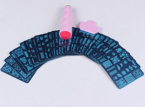 Finger Angel 32PCS Stamp Image Plate Stamping Nail Art DIY Image Plate Template haha001-032+1PCS Double Side XL Image Stamper+Scraper