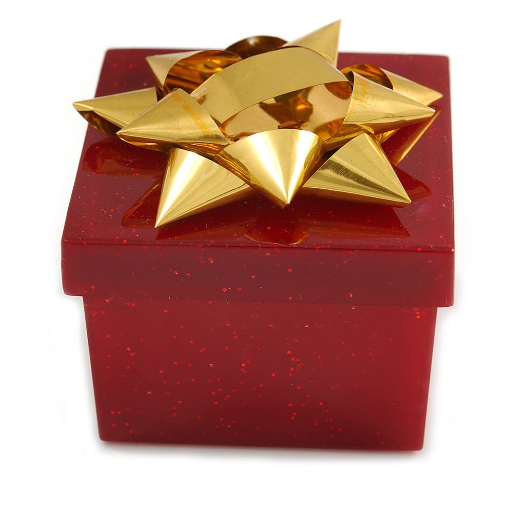 Avalaya Glitter Burgundy Bow Ring Jewellery Box