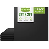 Noooza 2ft x 2ft Drop Ceiling Tiles，Smooth Black PVC Ceiling Tiles 24 x 24in. Waterproof, Washable and Fire-Rated - Reusable - High-Grade PVC to Prevent Breakage-Package of 12 Tiles