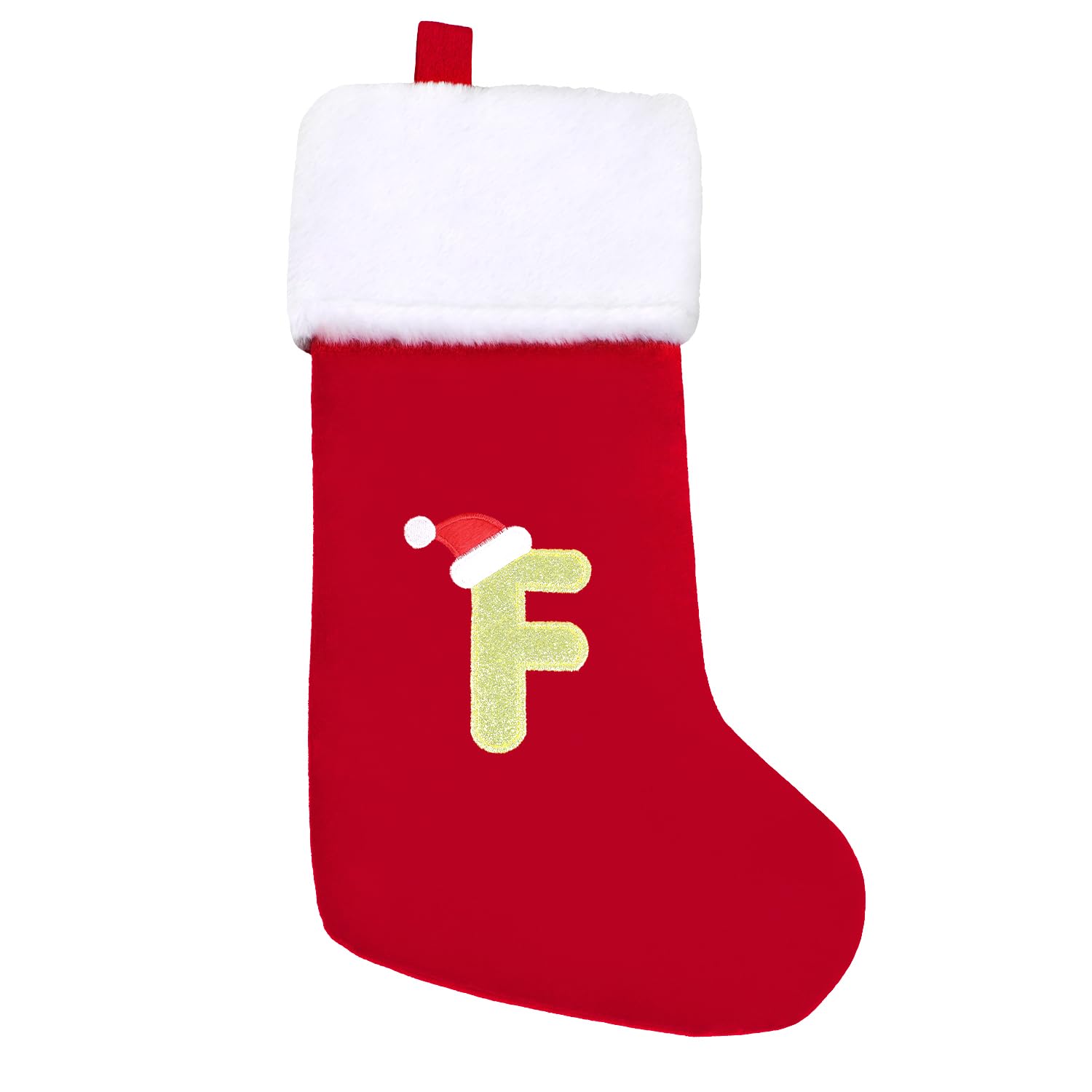 VEYLIN Christmas Stockings with Letters, Plush Christmas Stockings 20 Inch Large Embroidered Stockings Christmas Stockings for Kids/Adult Red Letter(F)