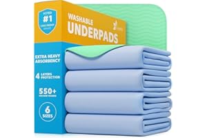 GREEN LIFESTYLE® Washable Underpads - Heavy Absorbency Reusable Bedwetting Incontinence Pads for Kids, Adults, Elderly, and Pets - Toddler Mattress Pads for Bed, Sofa, Floor (Pack of 4 - 34x36)