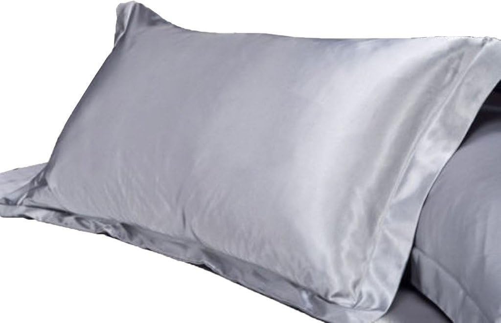 Jinyouju 2pcs Satin Silk Like Solid Color Pillow Case Cover Pillow Shams with Envelope Closure For Hair and Facial Care Faux Mulberry Silk Fabrics 48 * 74cm (18 * 29 inch, Silver grey)
