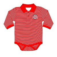 Two Feet Ahead NCAA Ohio State Buckeyes Boys Infant Boys Long Sleeve Stripe Golf Creeperinfant Boys Long Sleeve Stripe Polo Creeper, Red, 6 Months