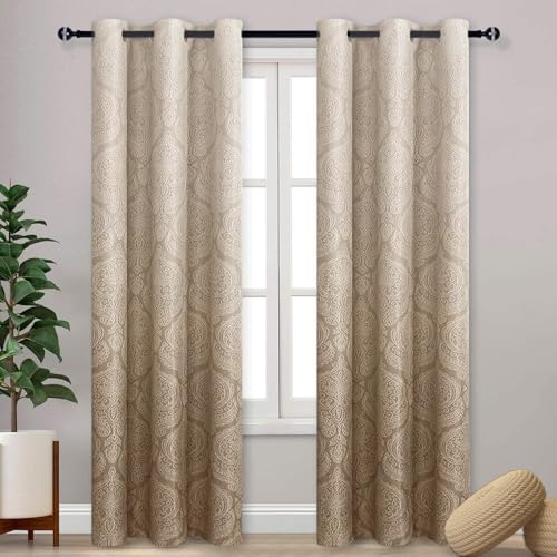 DWCN Ombre Blackout Curtains for Bedroom - Damask Patterned Thermal Insulated Energy Saving Grommet Curtains for Living Room, Set of 2 Gradient Window Curtain Panels, 42 x 84 Inches Long, Taupe