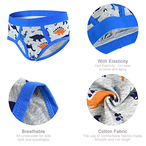 slaixiu Cotton Little Boys Briefs Cartoon Dinosaur Truck Kids Underwear 5-Pack (UWAA-No.2-S)