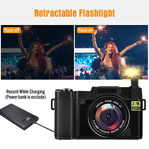 Cmara-Digital-Camara-de-Fotosa-27K-24MP-Camara-Compacta-Full-HD-para-Youtube-Camara-Fotos-con-Pantalla-giratoria-de-rotacin-de-180-Grados-de-30-Pulgadas-con-luz-de-Flash-retrctil