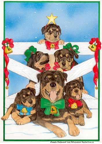 Rottweiler Christmas Cards Family Tree : 10 Holiday Cards with Red Envelopes - ADORABLE!