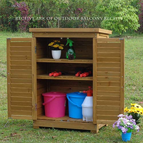 ZHOUAICHENG Holz Gartenschrank Outdoor Geräteschrank wasserdichte Sonnencreme für Balkon Garten Terrasse 96 x 43 x 69 cm – Bild 8