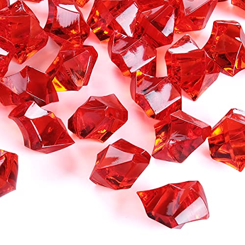 Acrylic Crushed Ice Rocks, Babenest 150 PCS Fake Crystals Plastic Ice Cubes Diamonds Gems for Vase Fillers, Home Decoration, Table Scatter, Event, Wedding, Arts & Crafts (Red)