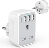 Omivine UK to EU Travel Adapter with 4 USB Ports Type E/F 2500W view 1