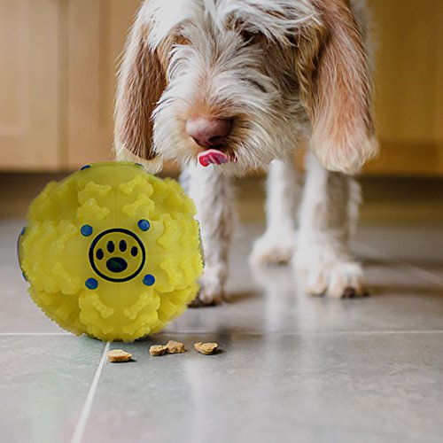 KINREX Food Dispenser for Dog and Cat - Interactive Dog Toys - Funny Dog Puzzle - IQ Treat Ball - Yellow 4"