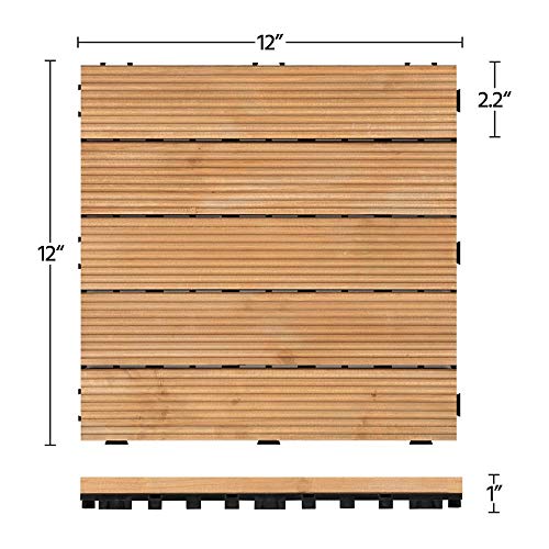 Yaheetech 27PCS Interlocking Wood Flooring Deck Patio Pavers Tiles Solid Wood and Plastic Corner Edging Trim Tiles Indoor Outdoor 12 x 12in Natural Wood
