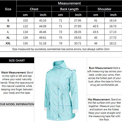 FISOUL Raincoats Waterproof Lightweight Rain Jacket Active Outdoor Hooded Women's Trench Coats Mint Green - Thumbnail 5
